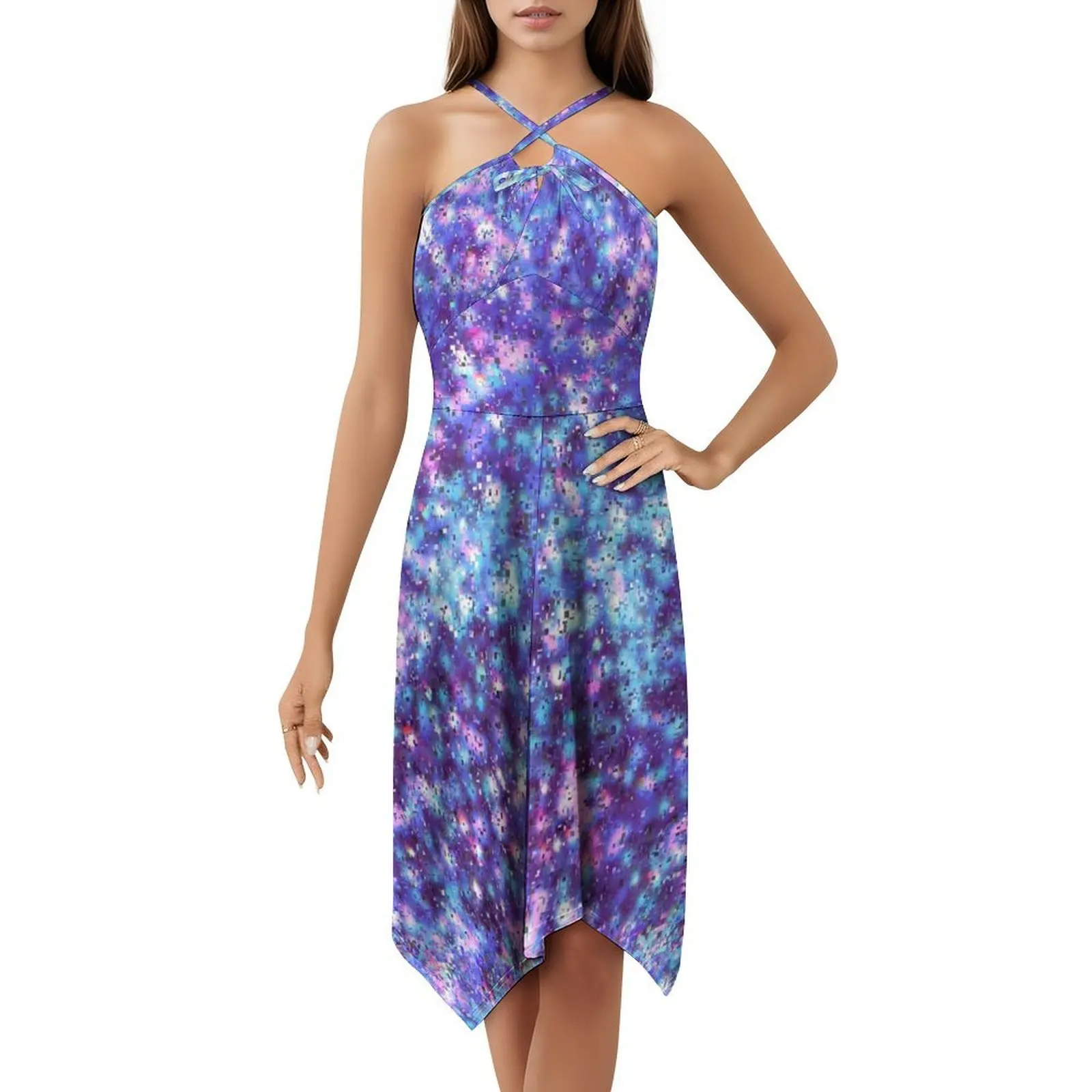 Galaxia de lantejoulas brilhantes rosa roxo |   Vestido estilo coreano para mulheres vestido casual elegante para festa ou uso diário