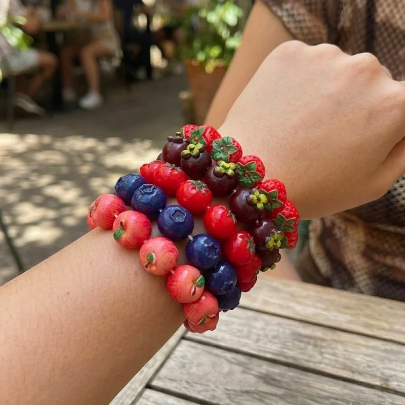 Full-Bead Resin Fruit Elastic Bracelet, a Refreshing Summer Gift.