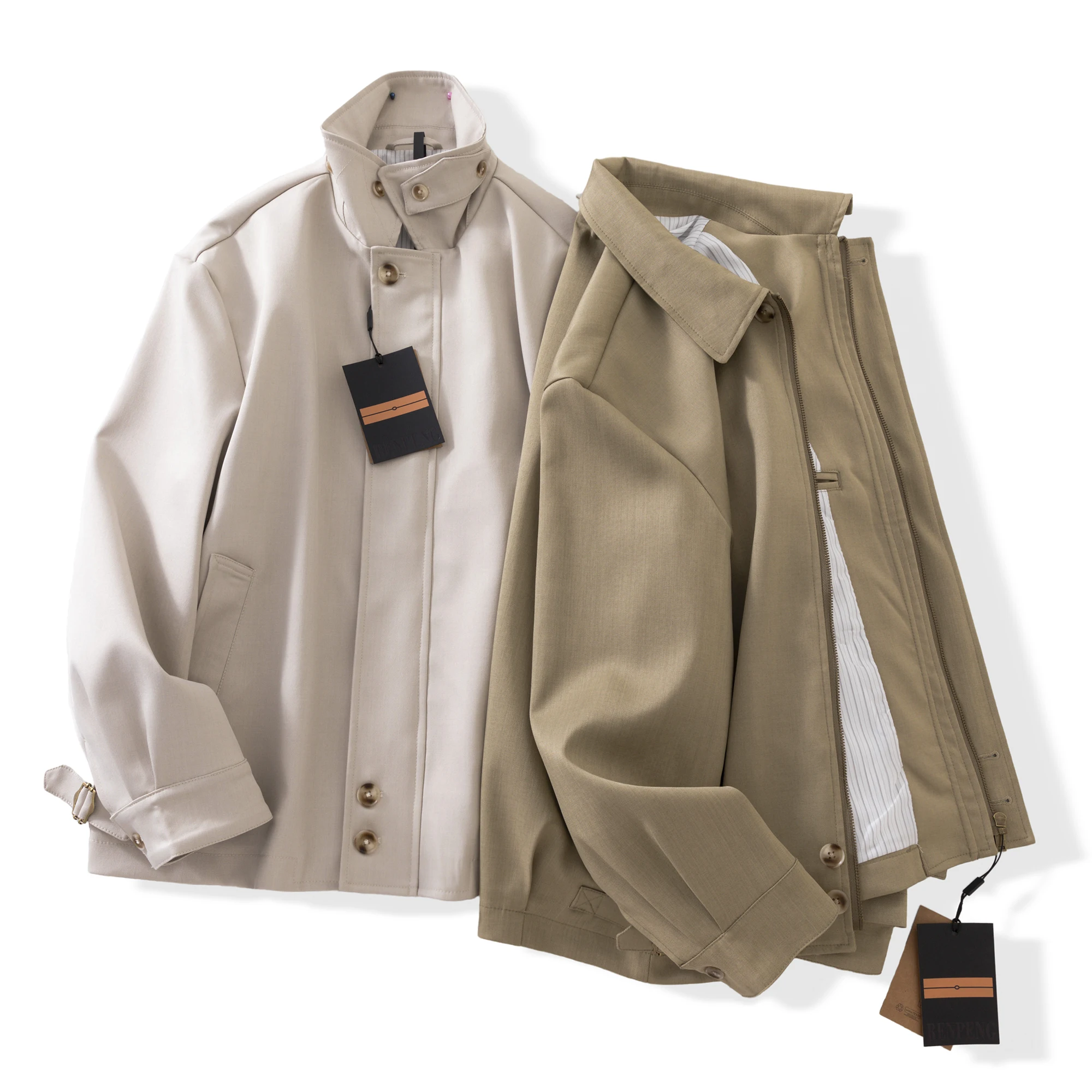 Outdoor Spring and Autumn Cycling, Hiking, Shooting, Mountain Climbing, British Style, Two-color Fabric, Simple Collar Coat