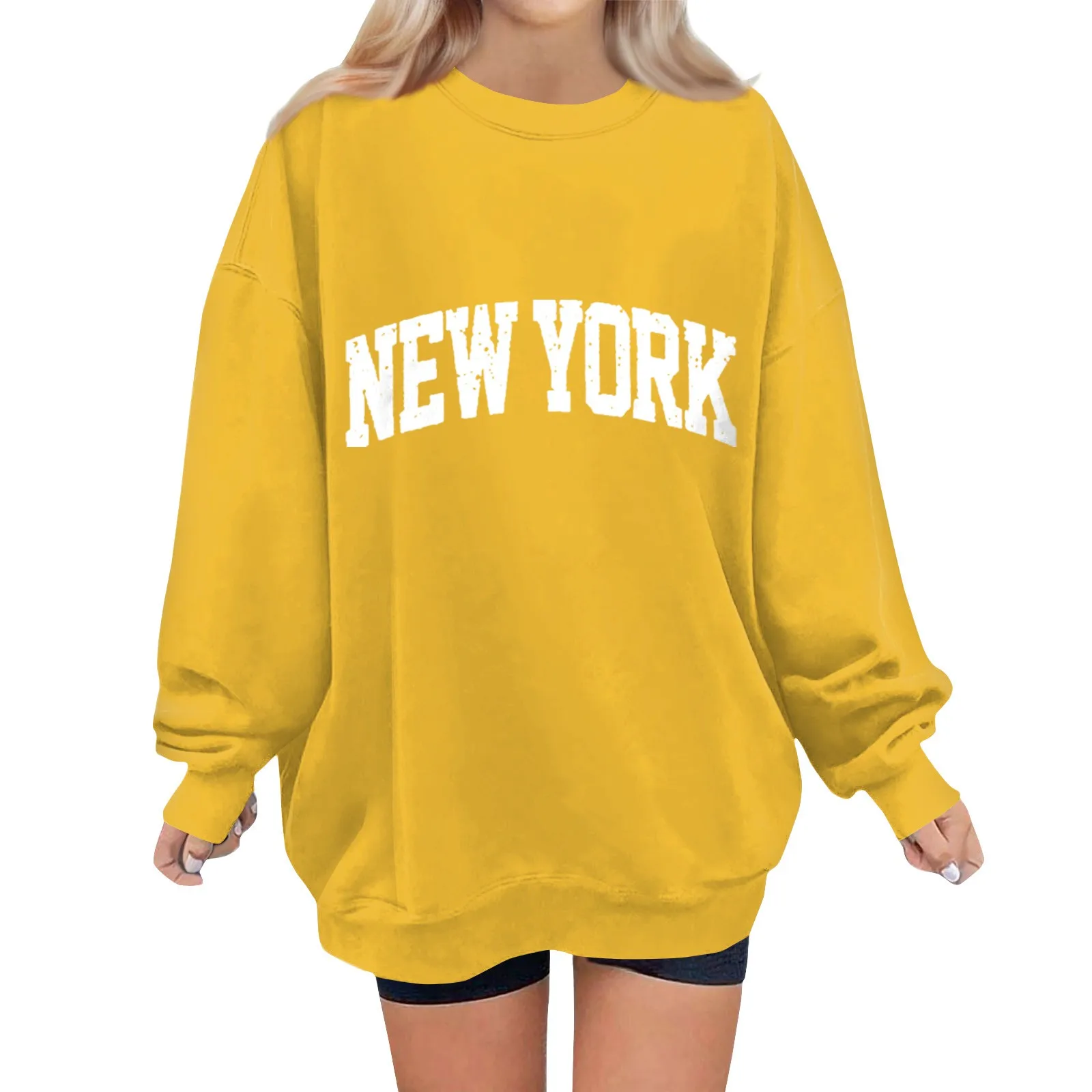 

Women'S Fashion Casual Drop Shoulder Long Sleeve Printed Round Neck Sweater Top Letter Print Loose Round Neck Short Sweater