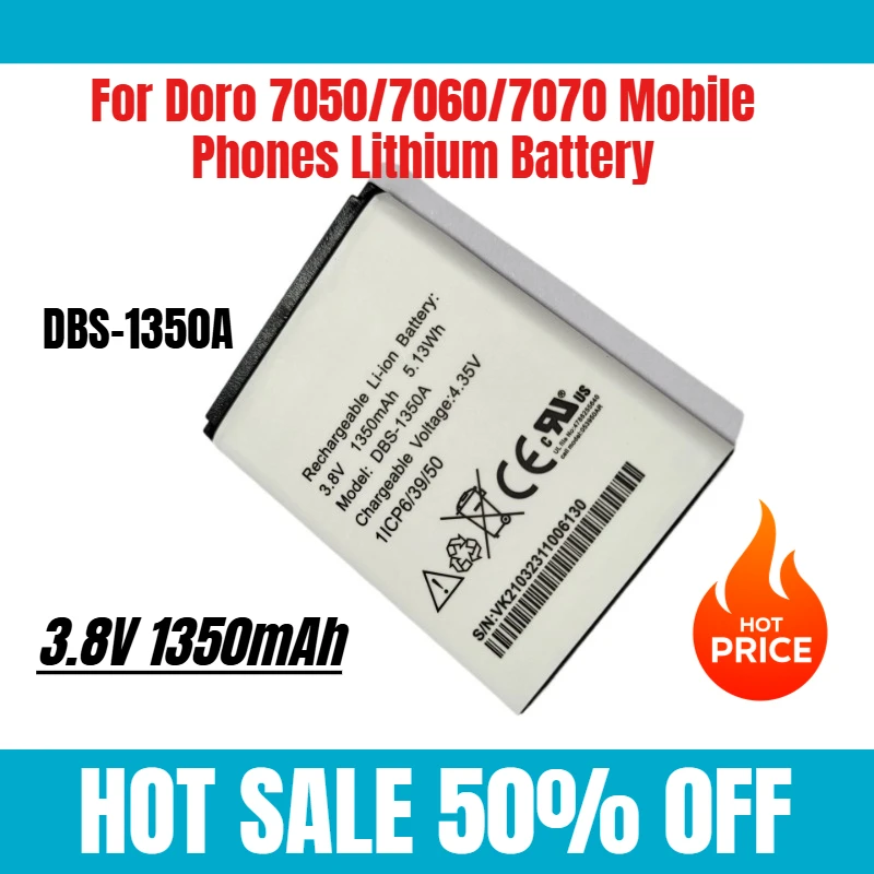 

3,8 В 1350 мАч DBS-1350A для мобильных телефонов Doro 7050/7060/7070 литиевая батарея