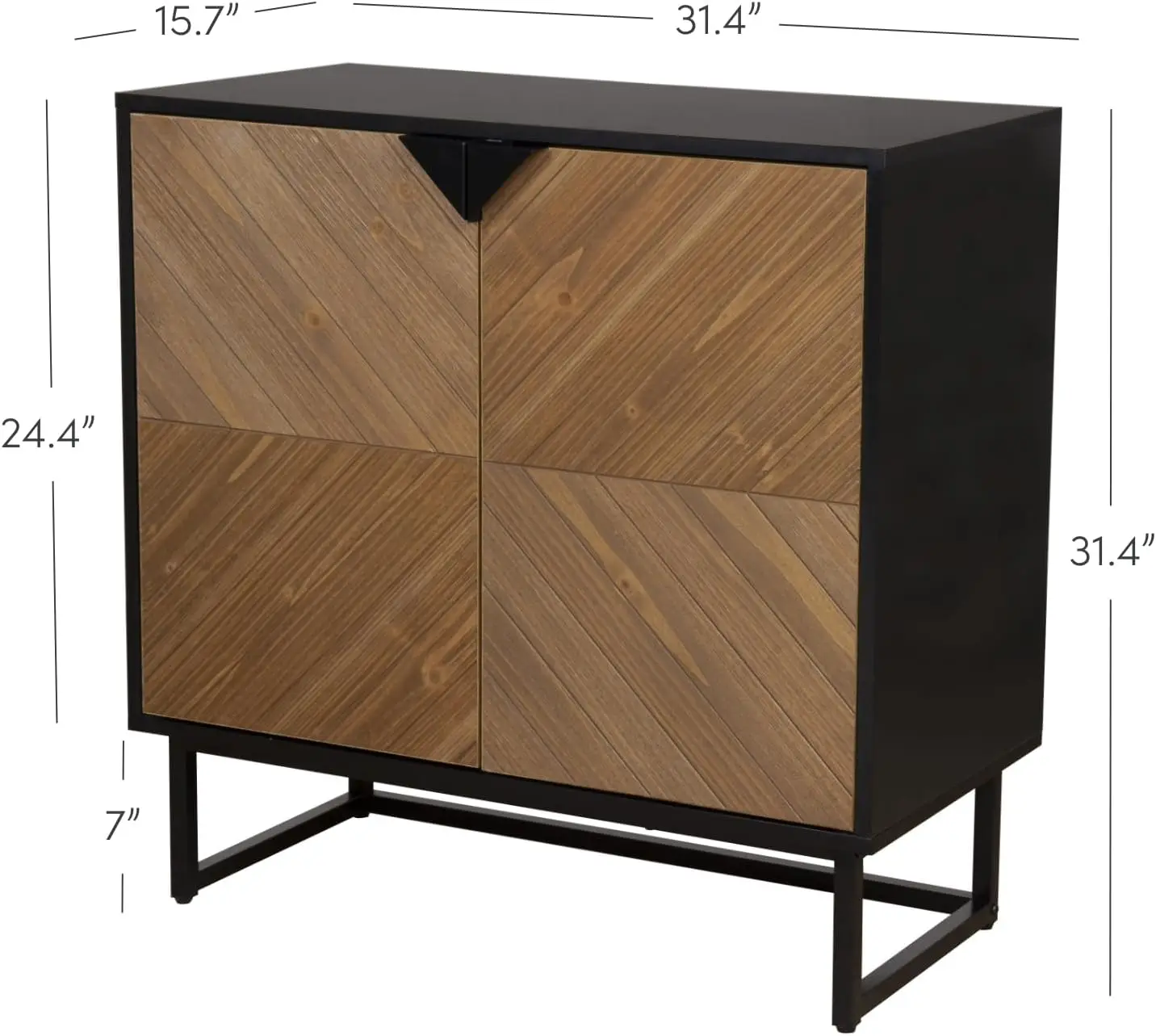 Modern Sideboard Buffet Storage Accent Cabinet, with Doors in a Rustic Wood Finish and Matte Metal Base