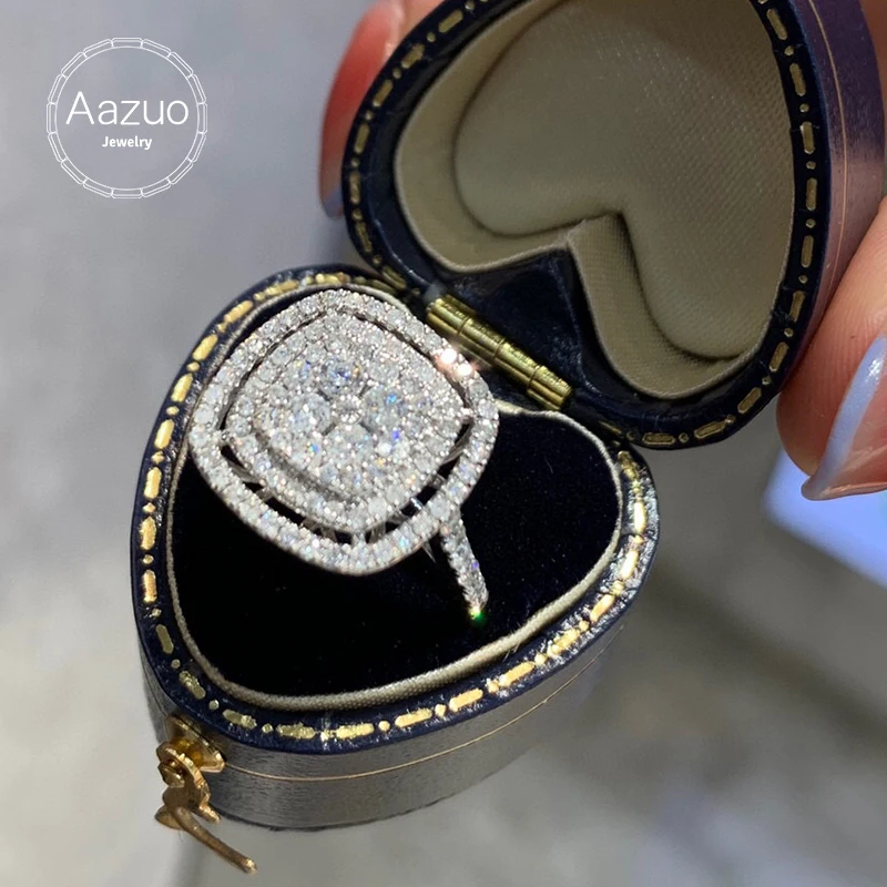 Aazuo 18K Pure White Gold Real Diamond 0.90ct H SI Luxuly Square Shape Ring Gift For Women Luxury Engagement Party Anniversary