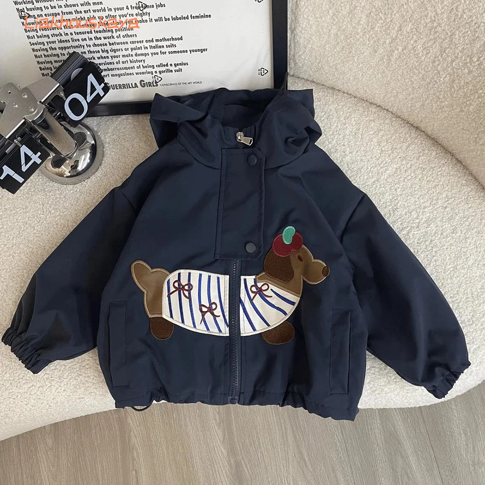 New Arrival Kids Windbreaker Boys Girls Korean Style Fashion Coat Spring Children Hooded Outdoor Jacket Dog Casual Outerwear