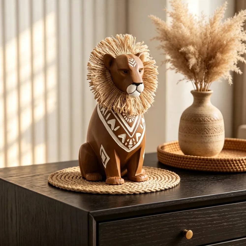 Create Retro Sitting Lion Ornaments Animal Statues Decorative Desktop Art Luxury Ornaments Resin Crafts Home Decoration Gifts