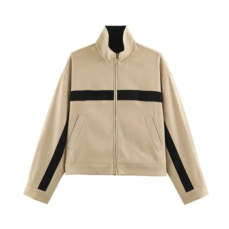 Minimalist Khaki Long Sleeve Zipper Jacket Women 2026 Autumn New Simple Parka Outerwear Personalized Fashion