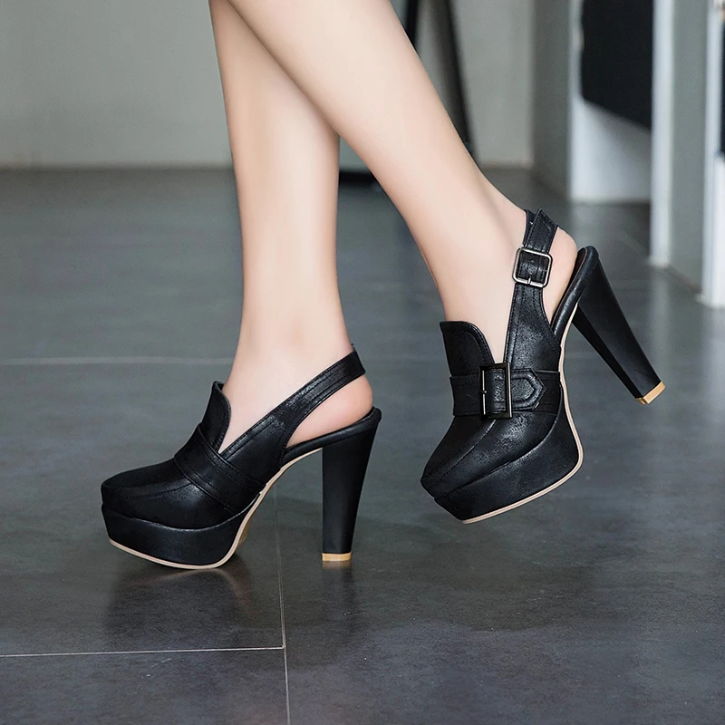Large Size 48 Sexy Women Pumps Slingback High Heels Shoes Vintage Platform Grey Heels Pump Party Shoe Summer Autumn Sandals Lady