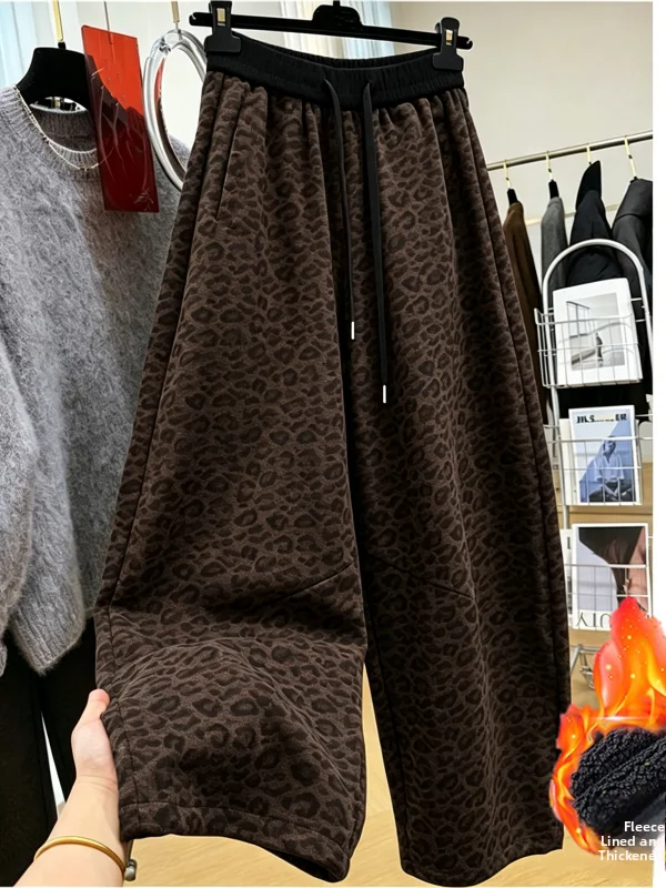 High Waist Wide Leg Pants Leopard Print Casual Trousers for Women Knife  Pants plus Size Slimming Polyester Fiber