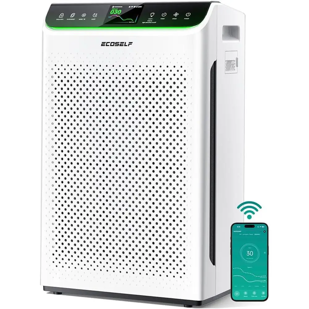 

Large Room Air Purifier with Washable HEPA Filter, AQI Display, Smart Control, Auto Modes for Pets and Allergies, 3850 sq ft
