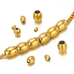 50pcs Stainless Steel Oval Spacer Waist 18k Vacuum Gold Plated Beads Charms for Bracelet Necklace DIY Jewelry Making Supplies