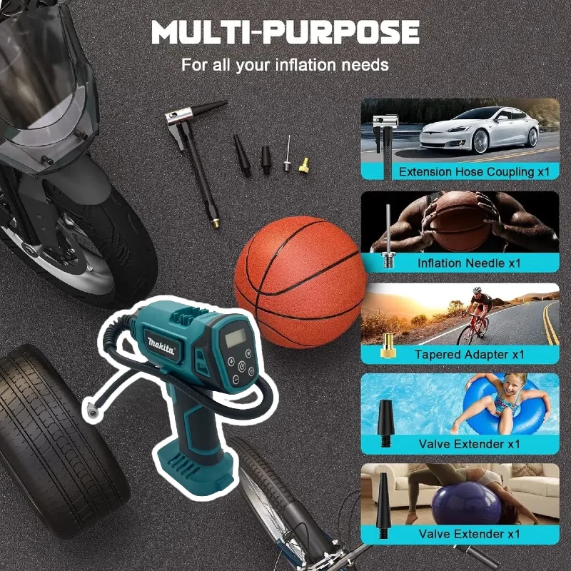 Беспроводной насос Makita, электрический воздушный насос, автомобильный ручной воздушный компрессор для шин, автомобильный воздушный автоматический компрессор, электроинструмент