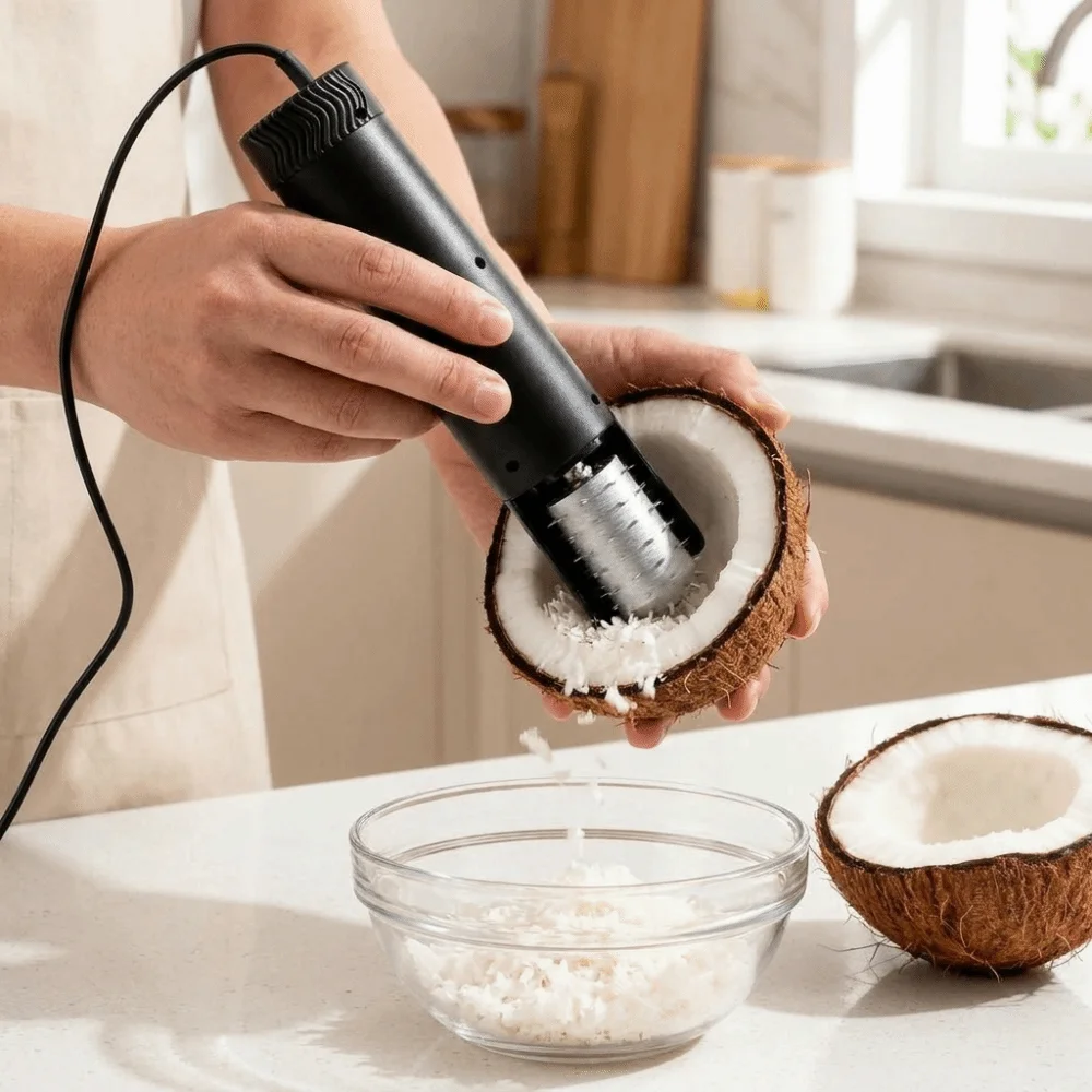 Anti-Splash Electric Coconut Meat Grater Rotating Safe Coconut Scraper Efficient Handheld Kitchen Coconut Shredder Household