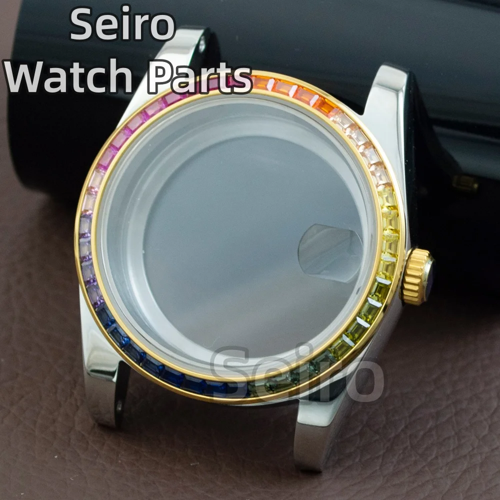 

36mm NH35 Watch Case Strap Lady Women Watch Diamond Rainbow Bezel Sapphire Glass Case Replace Parts for Datejust NH35 Movement