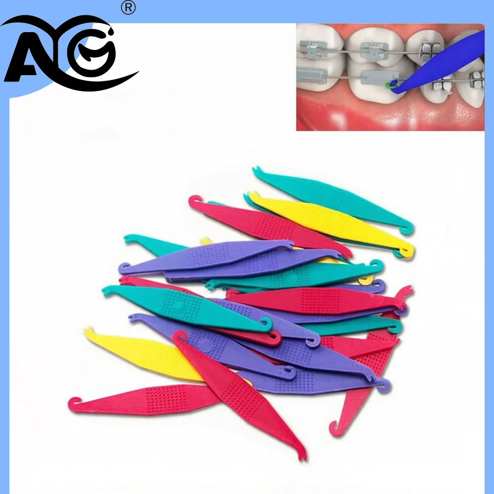

AG 100Pcs Disposable Dental Orthodontic Elastic Placer for Braces Bands Orthodontic Rubber Ligature Ties Ring Dental Accessories