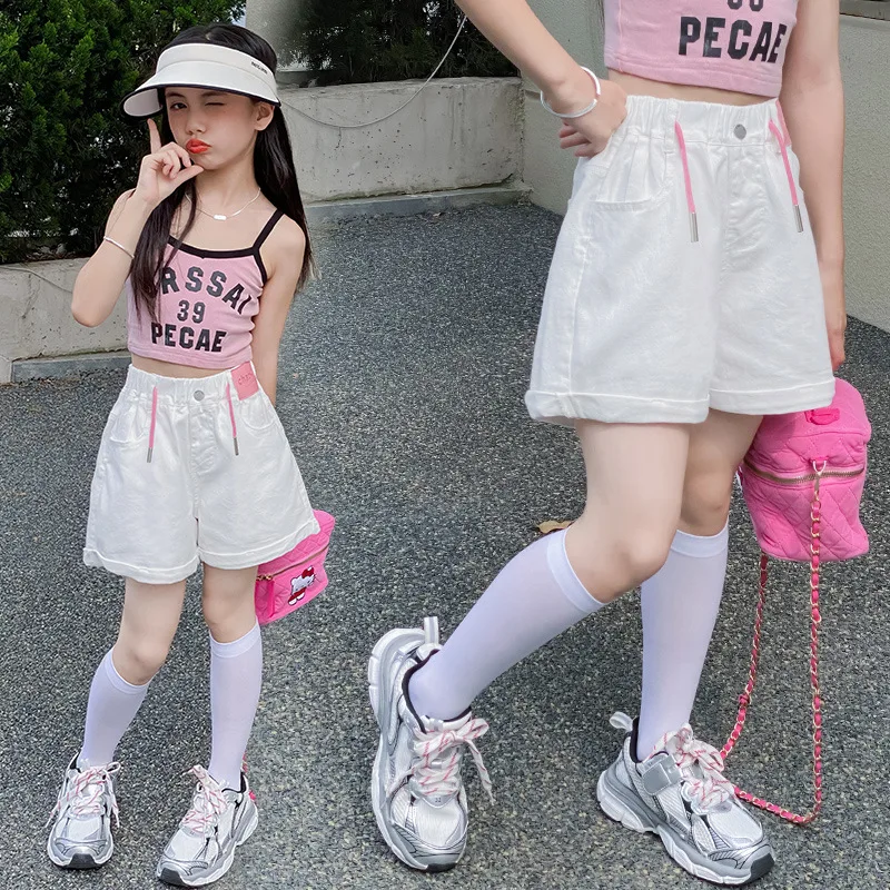 

2024 Girls' Summer Pink Label Shorts 2024 New Medium And Large Children's Thin Western Sports Casual Pants