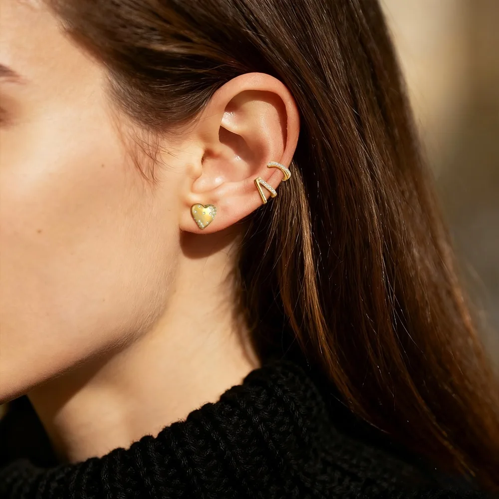 925 فضة مطلية بالذهب على شكل قلب مكعب زركونيا وأقراط المرأة موضة لذيذ كومة خفيفة الوزن حلق صغير #3