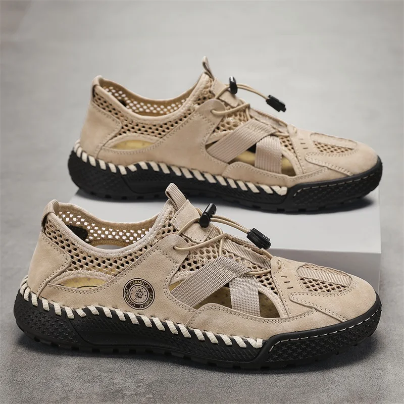 

Жаркие летние мужские сандалии, уличные сетчатые дышащие сандалии, мягкие сабо, мужские сандалии, тапочки, сандалии ручной работы, римские уличные шлепанцы