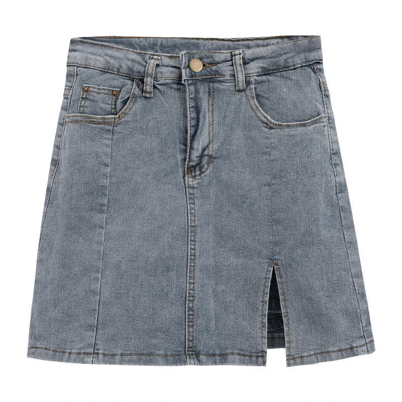 Miniature Denim  Skirt Women's Thin High Waist A-Line Split Summer Fashion Retro Anti-Static Girls' Skirts