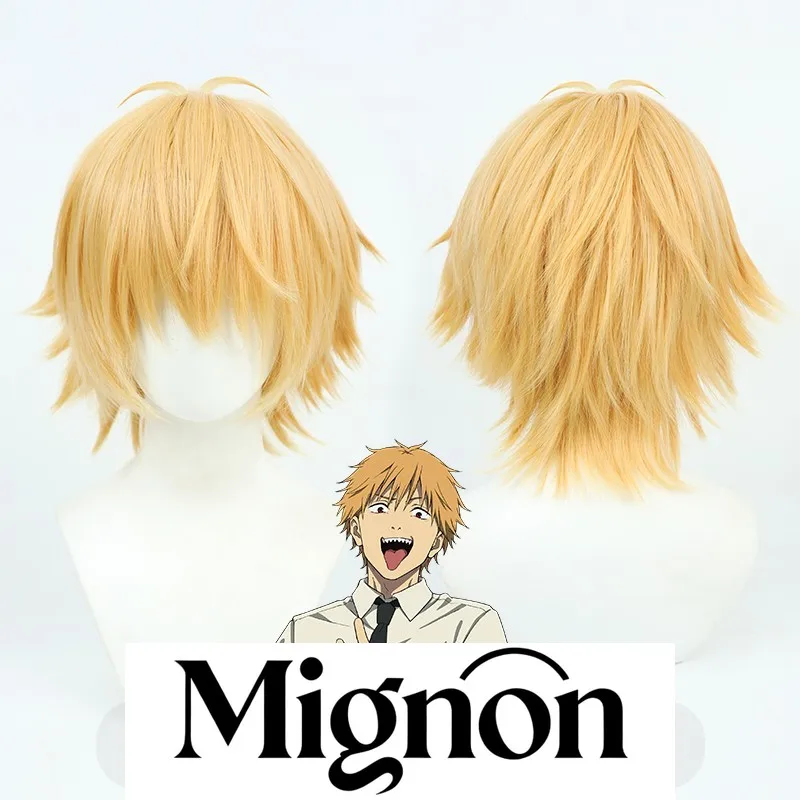 Motosierra hombre Denji Cosplay peluca protagonista provocado artesanía fácil estilo amarillo dorado