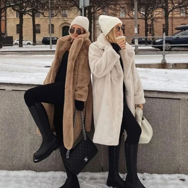 Winter Thick Warm Women Long Overcoats Luxury Faux Rabbit Fur Coat With Belt Fur Coat Outwear