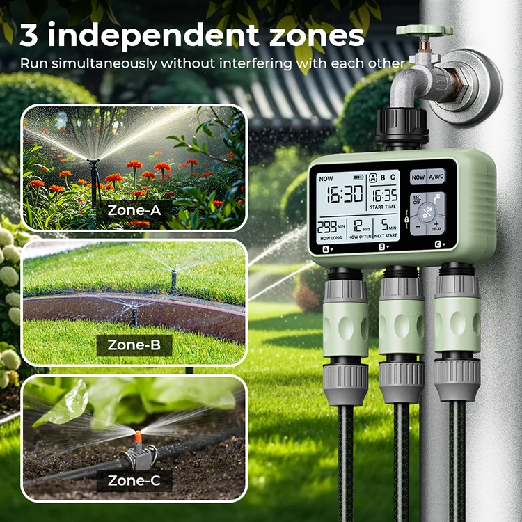 New Design Electronic Automatic Three Zone Watering System Irrigation Garden Water Timer HCT-378