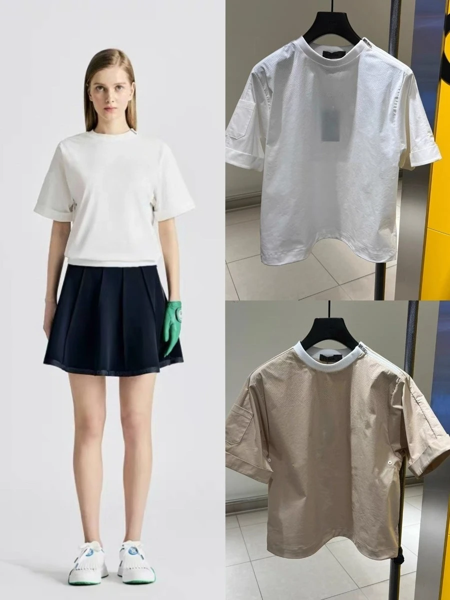 2026 New Korean Style Golf Premium Crewneck Pullover Loose Fit Short Sleeve Breathable Logo Stretch Soft Casual Women's Top