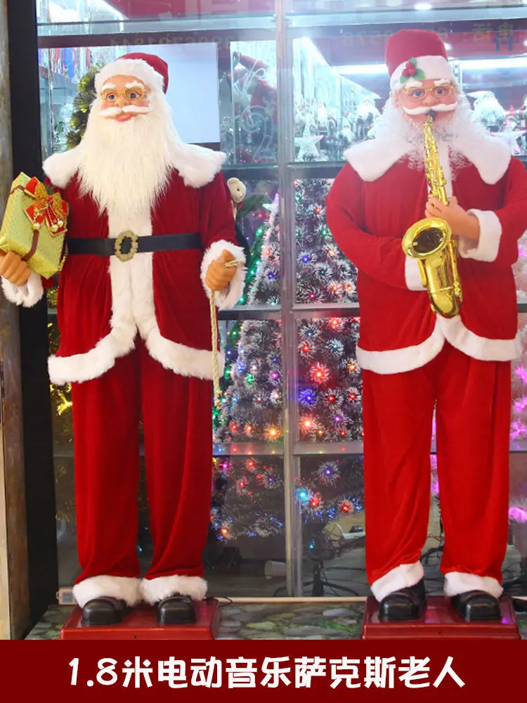 1.8 meters electric music saxophone Santa Claus Christmas decoration props large shopping mall hotel event welcome ornament