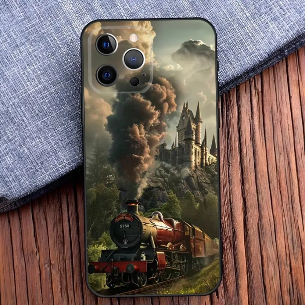 Classic Steam Train Railway Phone Case For iPhone 16,15,14,13,12,11,Pro,X,XS,Max,XR,Plus,Mini Black Soft Silicone Case image 5