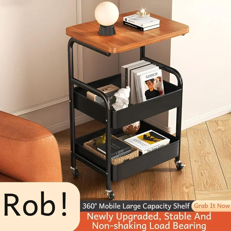 

Customizable Multi-Purpose Movable Storage Stand, Wheeled Open Double-Layer Organizer for Home