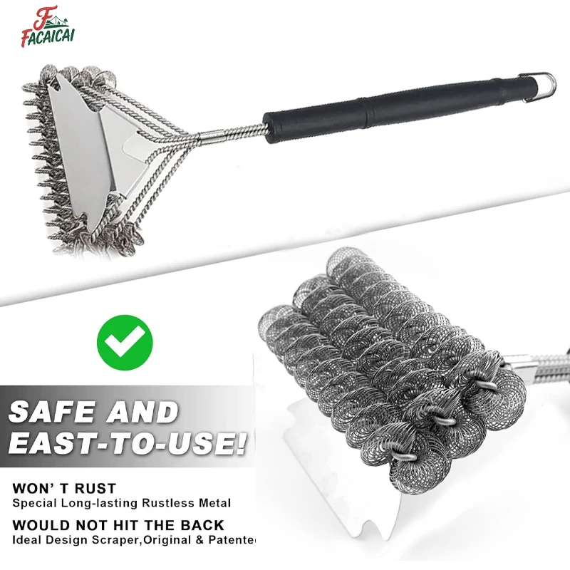 

18'' Stainless Safe Bristle Free Grill Brush and Scraper Grate Cleaner For Camping BBQ Grill Accessories for Picnic Outdoor Tool