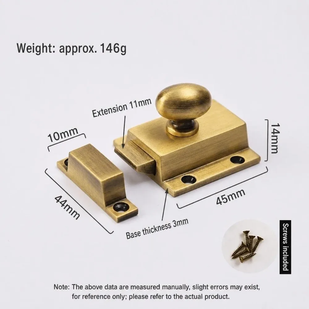 Solid Brass Cabinet Fastener Lock Thickened with Receiver Plate Furniture Door Bolt Mounted Hardware Cabinet Door Lock
