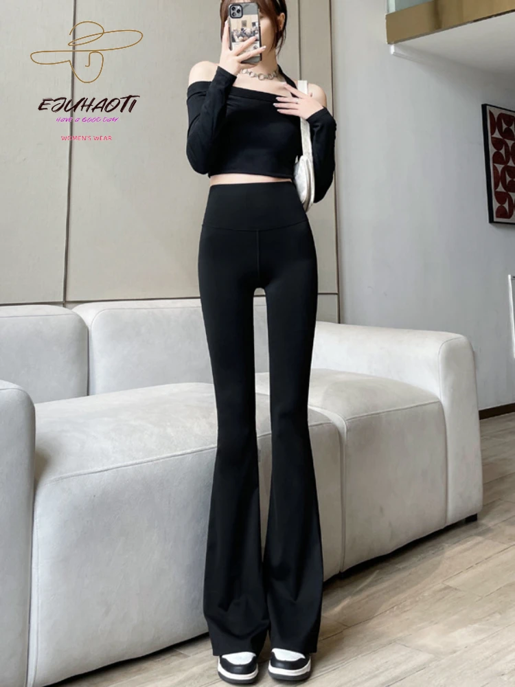 New Black Flared Shark Pants Women\'s Summer High Waist Appear Thin Sagging Sensation Trousers Fashion Woman Clothing Leggings