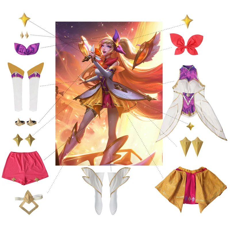 ROLECOS LOL Star Guardian Seraphine ชุดคอสเพลย์ผู้หญิงเกม LOL Seraphine คอสเพลย์เครื่องแต่งกายฮาโลวีนผู้หญิง Baju Karnaval ผิวใหม่