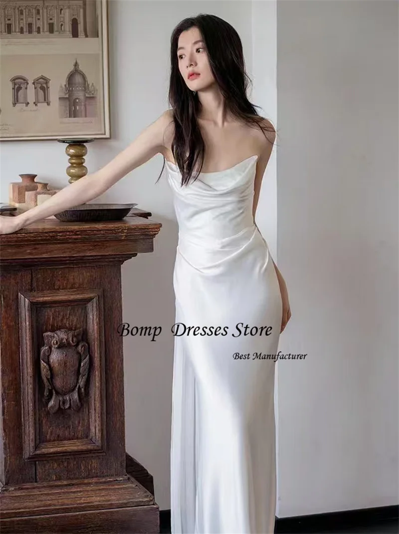 

BOMP Elegant Strapless White Party Evening Dresses Photo shoot Strapless Silk Satin Body Maxi Dress Wedding Party Customized
