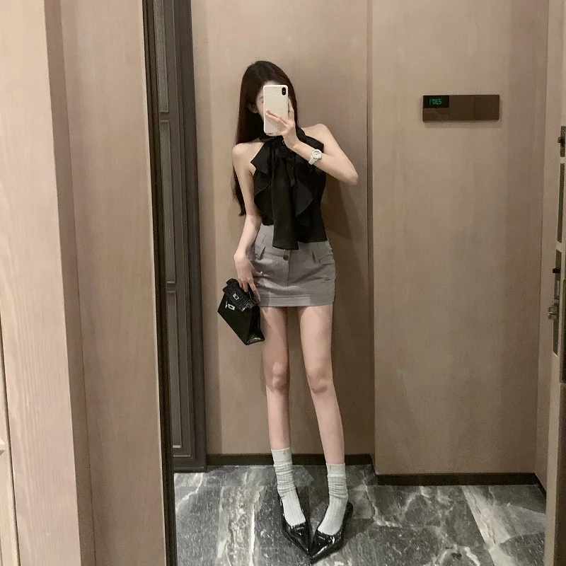

Luna White irt Women's Summer Design Sense Wooden Knot Top Quali Faionable Pure Color Commute Sle
