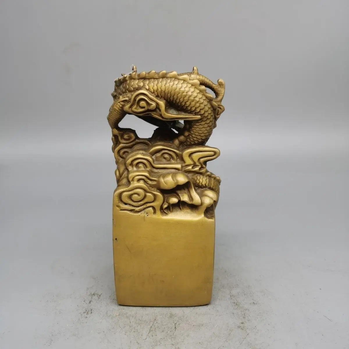 Vintage Nine Dragon Brass Gold Imperial Seal Stamp Antique Large Dragon Head Decoration for Office