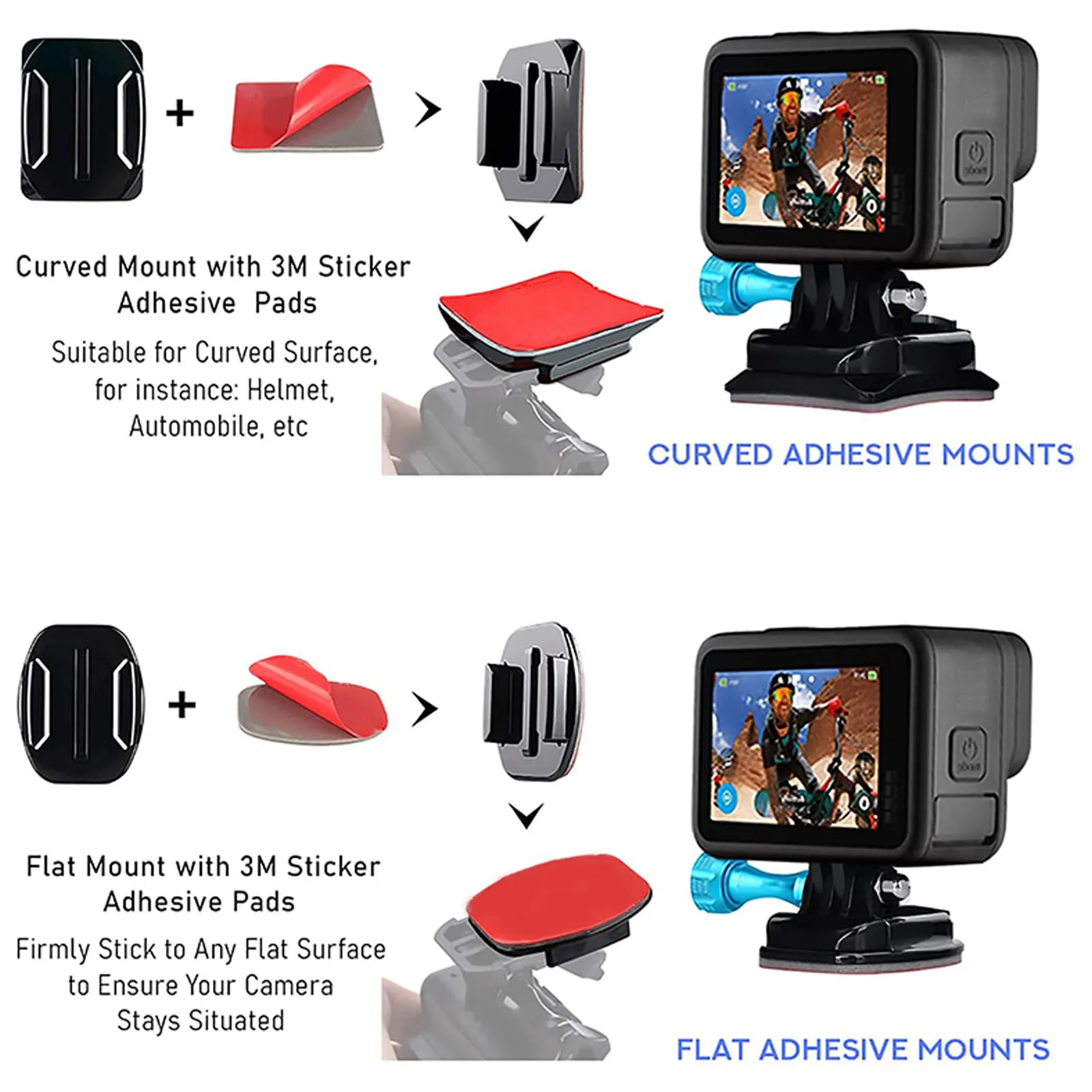 (10 Pack) Flat & Curved Sticky Pads Adhesive Mount Kit for GoPro DJI Insta360 Action Cameras and More
