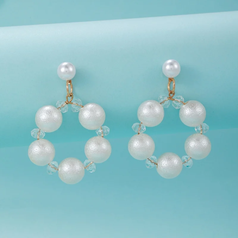 Elegant Pearls Acrylic Diamond Drop Earrings Women Handmade Beaded Fashion Jewelry