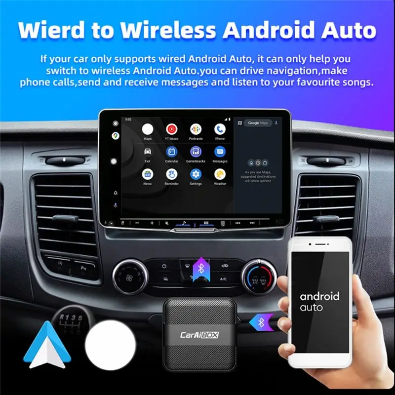 Y47A 2 in 1 Carplay Adapter Android Auto Wired to Wireless Plug & Play USB Dongle Type C for VW for Benz for Kia