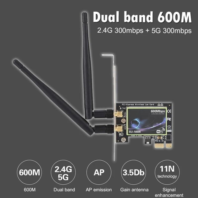 

SU-N600 Dual Band 600Mbps PCI-E Wireless Card PCI for Express Gigabit Wireless for Express Gigabit Ethernet Adap