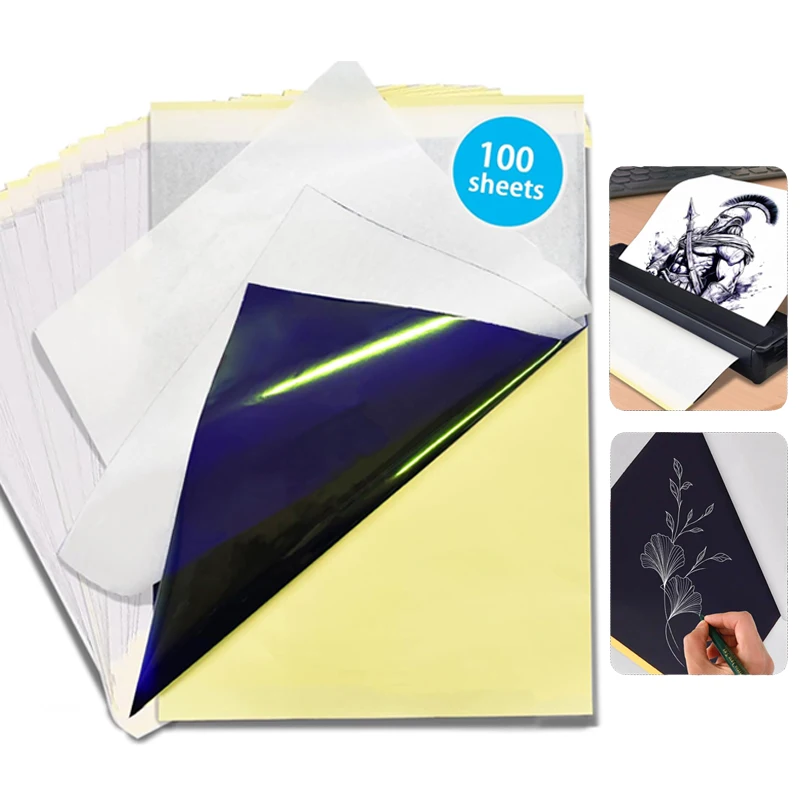 100 fogli di carta per trasferimento tatuaggi A4, stencil, copia, carta termica a 4 strati in carbonio