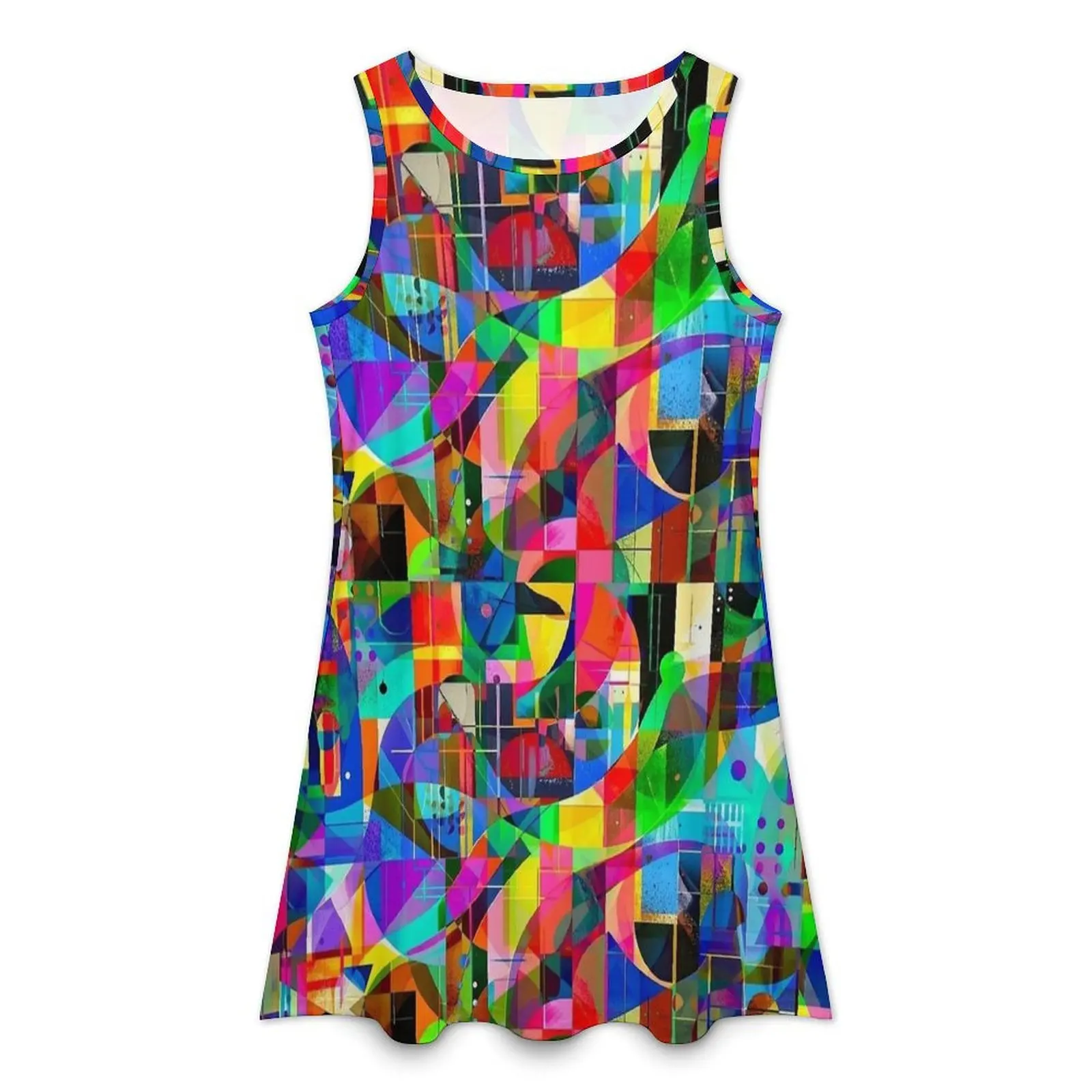 Geometry Abstract Mosaic Structure Tank Dress  Sleeveless Trendy Dresses Women O Neck Streetwear Dress Daily Print Clothing Gift