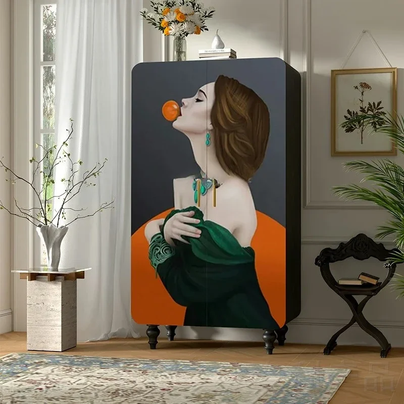 A Art solid wood wardrobe modern simple wardrobe bedroom cloakroom storage cabinet living room entrance
