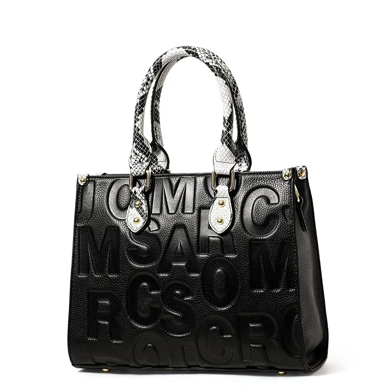 Aidrani New niche black letter embossed tote bag for women, large capacity, high-end feel, shoulder and hand carry mom bag
