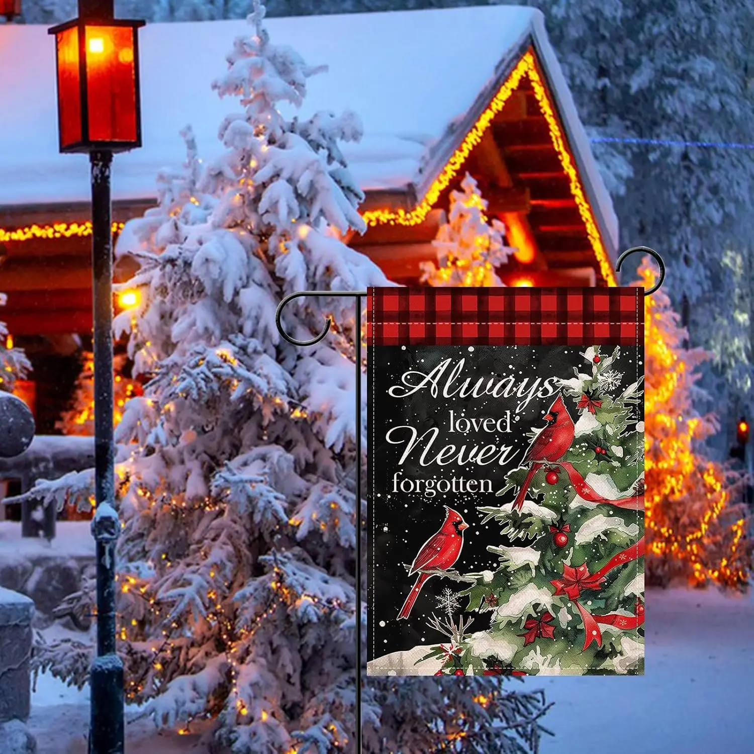 Artofy Memorial Christmas Always Loved Never Forgotten Small Decorative Garden Flag, Xmas Tree Cardinal Yard Outside Decor,  hhz