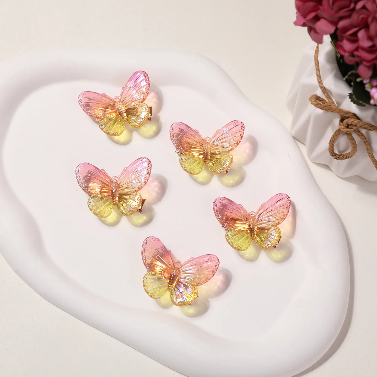 5pcs Super Fairy Sweet and Transparent Pearl Butterfly Duckbill Clip Side Hairpin Women\'s forehead broken hair bangs clip hairpi