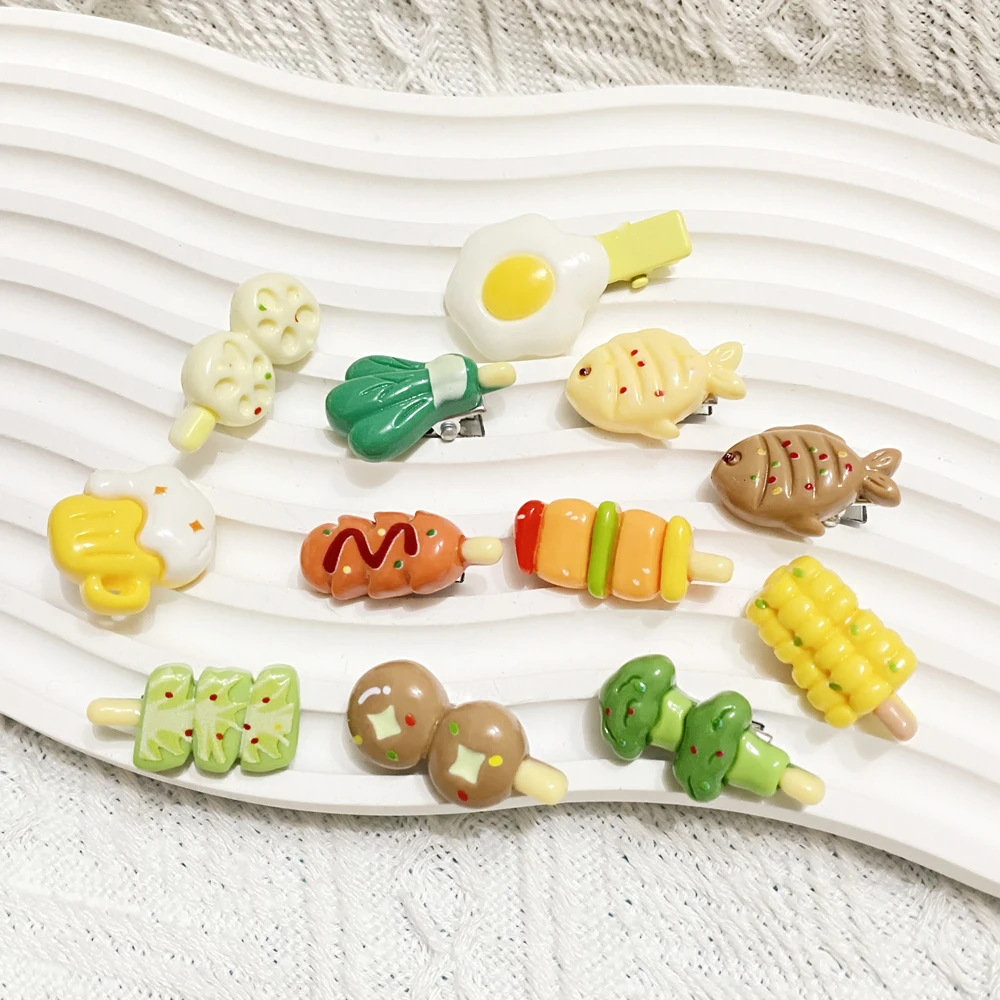 Mini Simulation Food Hair Clips Mixed Style Funny Corn BBQ Egg Hair Clip for Women Girls Party Fish Hairpins Hair Accessories