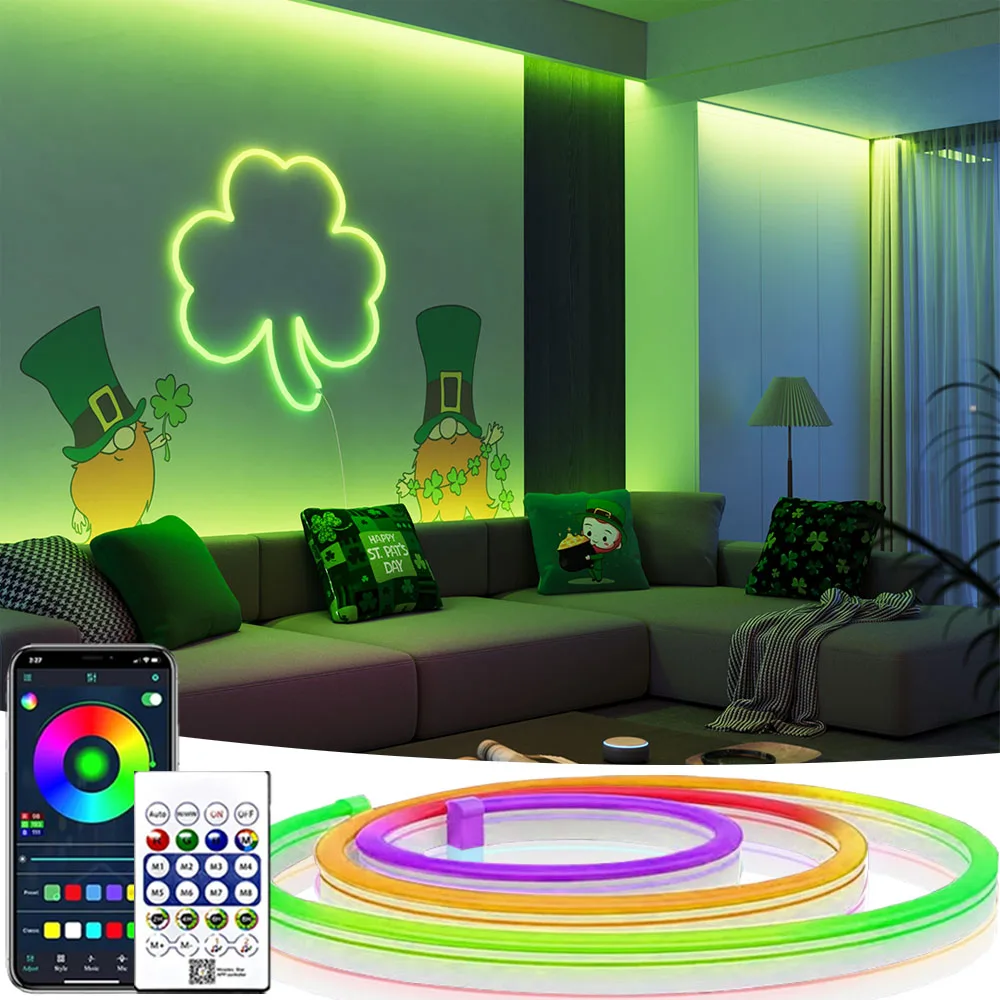 

RGB + IC неоновый гибкий свет Bluetooth приложение синхронизация музыки DIY узор, водонепроницаемый IP65 для спальни ТВ фон Рождественский декор на Хэллоуин