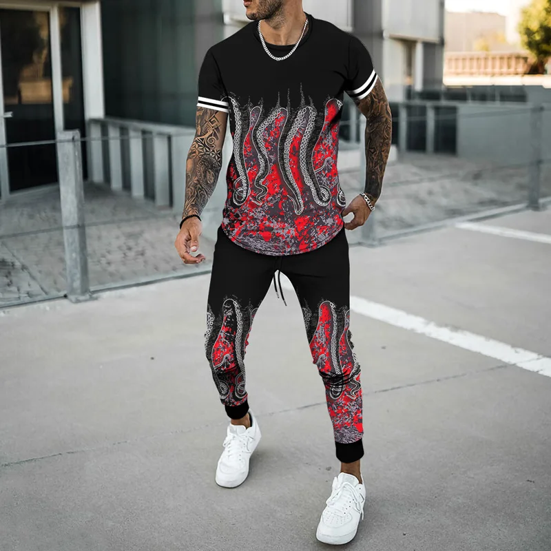 Men\'s 2023 Activewear 2pcs Summer Oversized T-Shirt Jogging Dress Fashion Trousers HAHA 3D Printing Men\'s Casual Wear