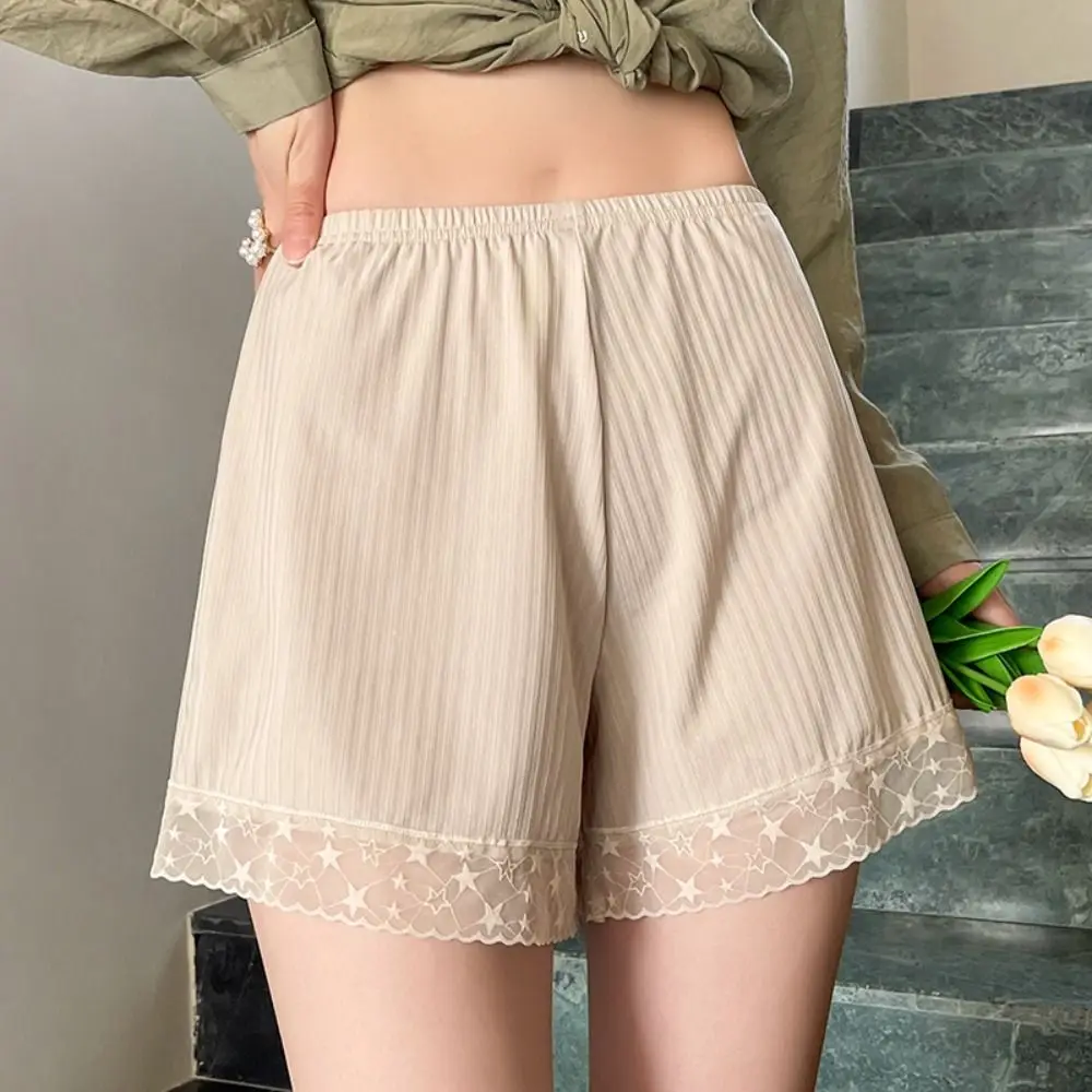 Tamanho grande meados de cintura calças de segurança solta renda estrela listra shorts anti-reflexo jk lolita leggings verão curto leggings feminino